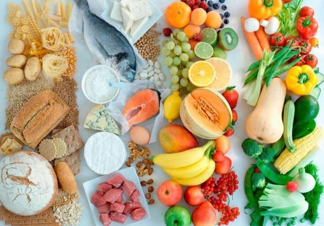 Potravinářské výrobky různých skupin, které tvoří zdravou výživu